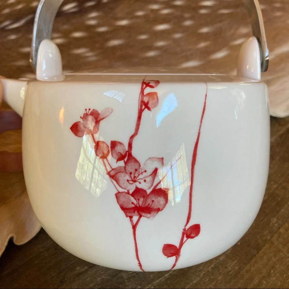 Crate & Barrel Cinnabar Floral Teapot